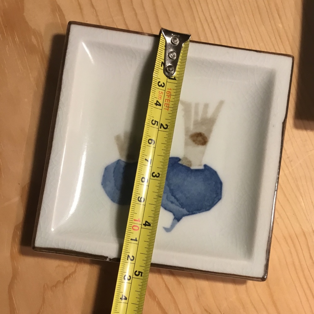 Mushrooms & Radish Plates VTG Otigari Appetizer/Trinket Dish 4 7/8” Square Blue - Picture 7 of 7